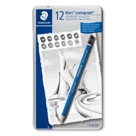 Matita Staedtler Mars® Lumograph® in astuccio in metallo 12 matite assortite - 100 G12 S